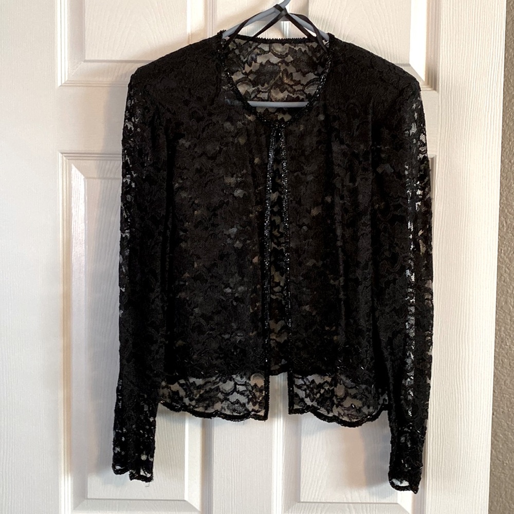 Vintage Black Beaded Jacket Sz 12